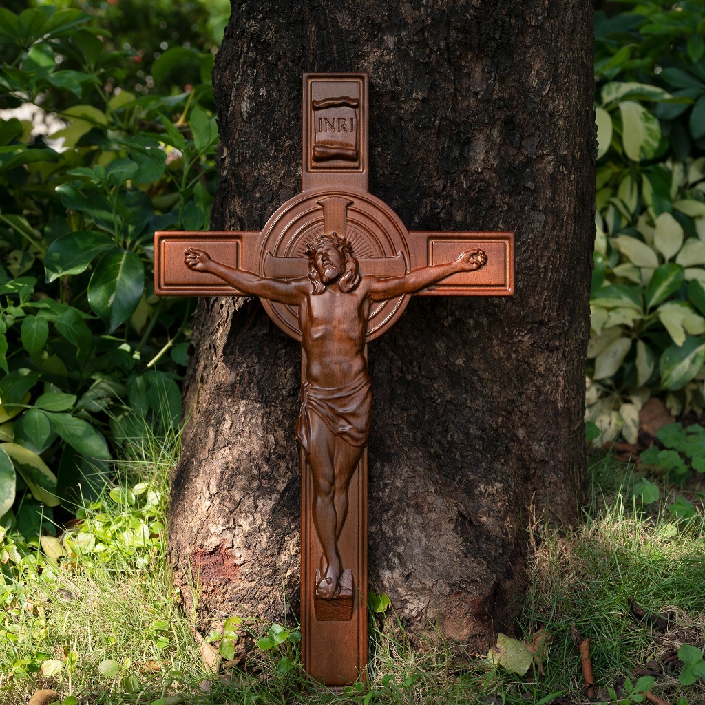 【新款】耶穌基督INRI 木雕十字架 基督教牆壁十字架 耶穌被釘 宗教工藝品掛飾禮物