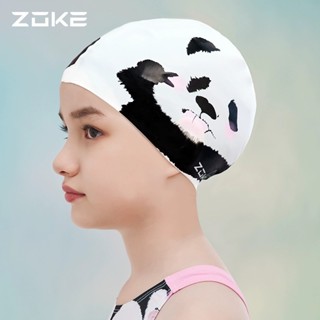Zoke 游泳帽兒童男孩女孩矽膠水上運動帽高彈卡通游泳帽