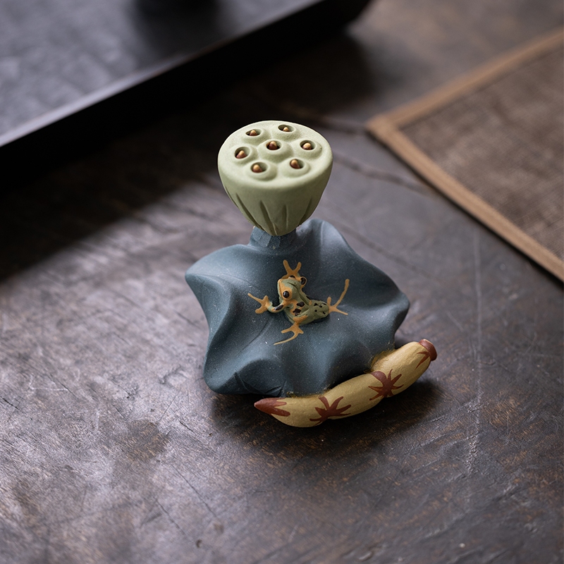 宜興原礦紫砂茶寵青蛙蓮蓬壺蓋置蓋託茶寵擺件精品可養手工小茶玩