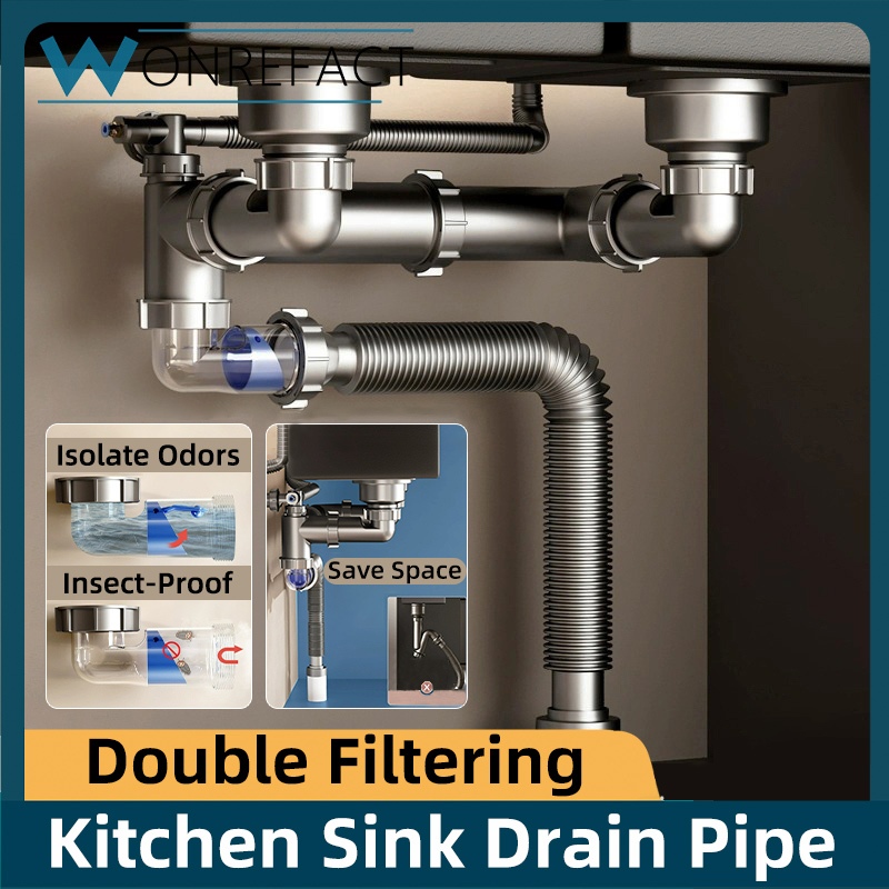 廚房排水管防臭防堵水槽管排水管單雙垃圾收集器水槽配件家用省空間