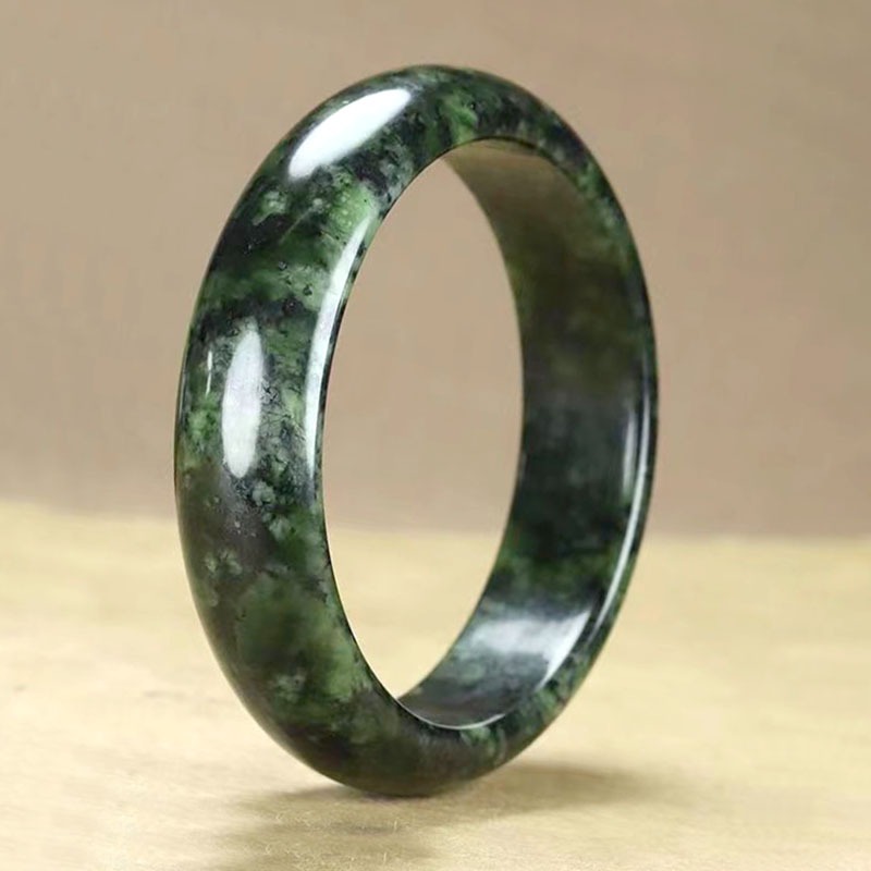 天然玉石手鐲 深綠飄花玉鐲子 光滑的冰玉石 精品手環