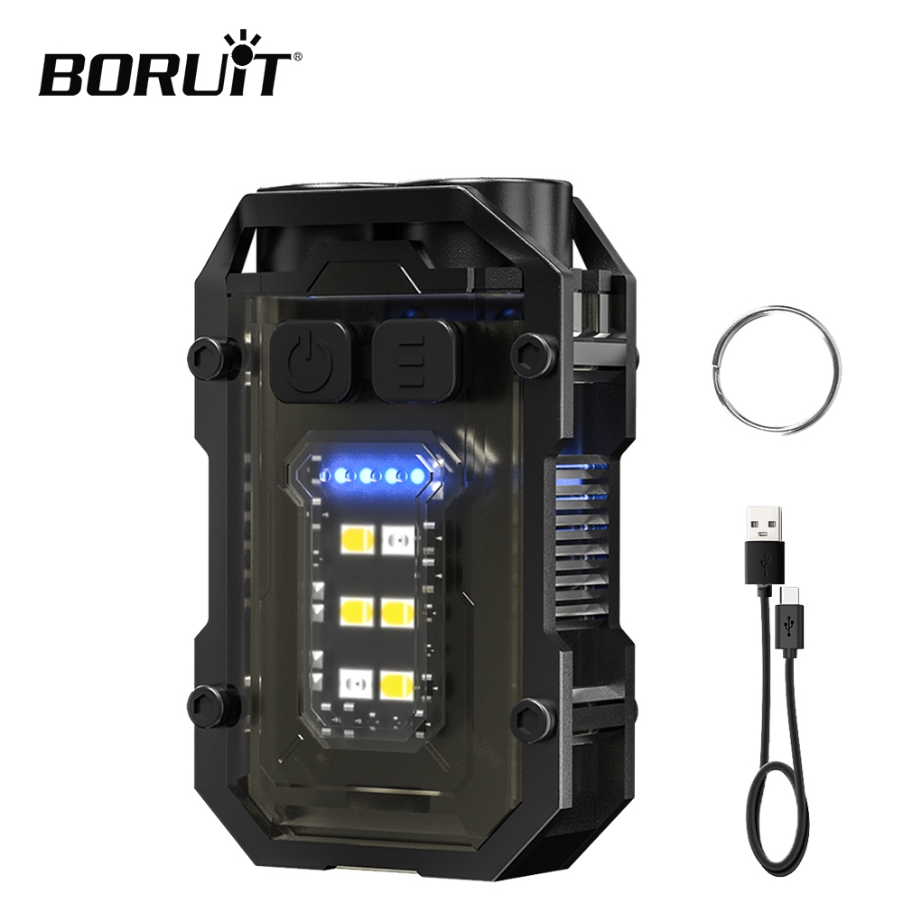 Boruit 便攜式 LED 鑰匙扣 EDC 手電筒工作燈 Type-C 可充電迷你手電筒帶磁鐵筆夾野營口袋燈籠