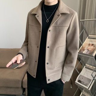 2025男士夾克秋冬季韓版潮流緊身休閒毛呢男短版高階感毛呢外套男加厚