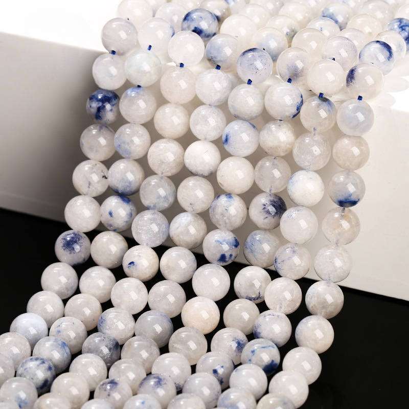 串珠 天然藍線石散珠藍髮晶圓珠子條珠 適用於手鍊項鍊 diy飾品配件手作材料串珠材料 批發6mm/8mm/10mm