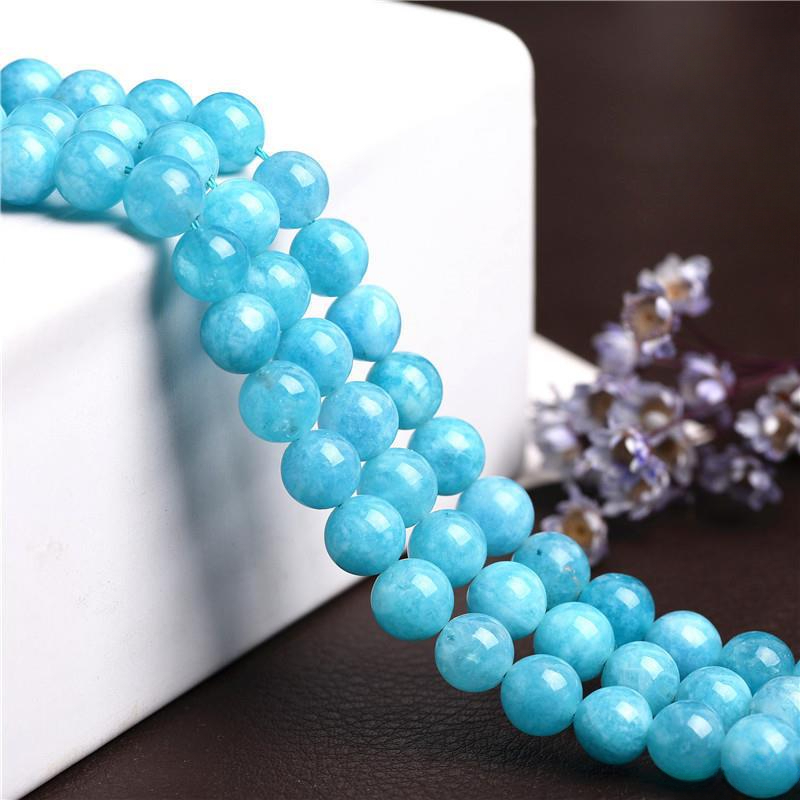 串珠 優化海藍寶散珠條珠適用於手鍊項鍊 diy飾品配件串珠材料 加色海藍寶圓珠子 手作材料 半成品批發（4mm-14mm