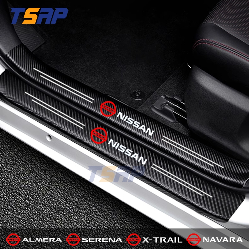 NISSAN 9 件/套車門側踏板條碳纖維皮革防刮保護貼適用於日產 Almera Serena X-trail Tean