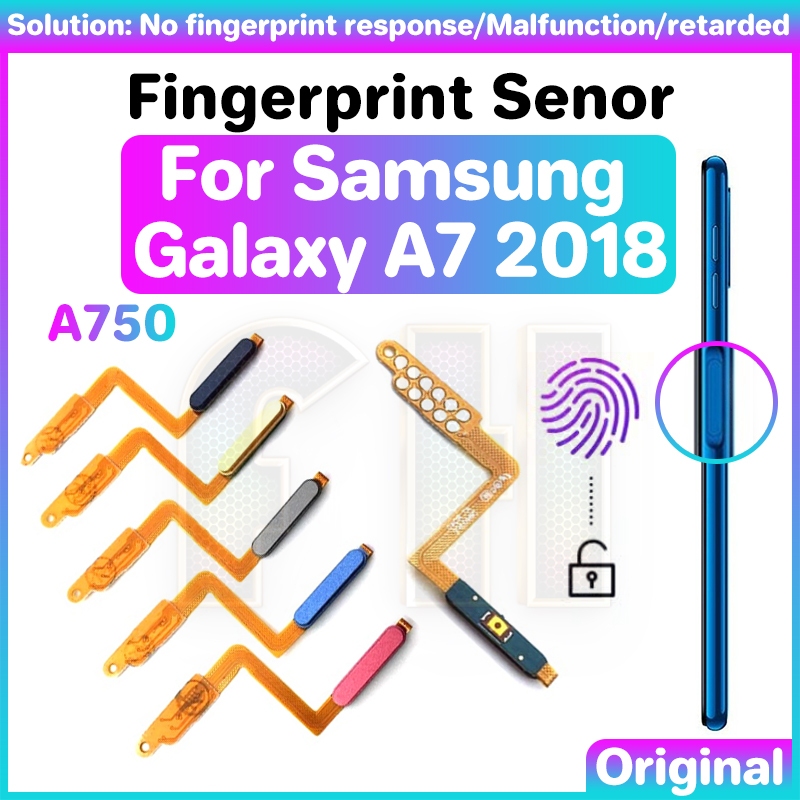 SAMSUNG 適用於三星 Galaxy A7 2018 A750 指環傳感器主頁返回鍵柔性電纜帶狀電源按鈕柔性更換部件
