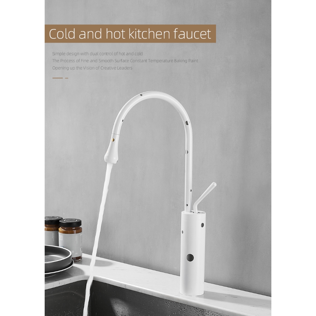 廚房水龍頭，冷熱開關，節水型，白色帶班點的水滴外觀獨特設計，美麗實用
