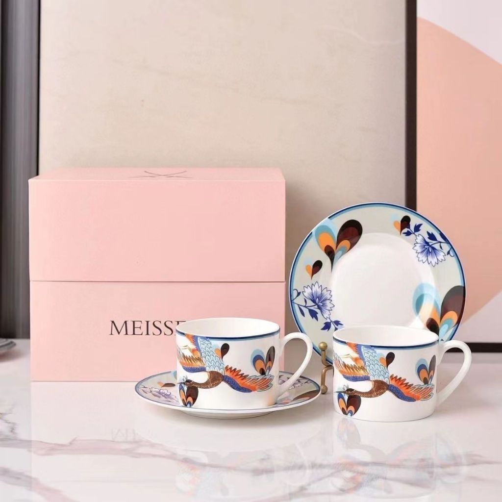 梅森MEISSEN咖啡杯骨瓷歐式小眾雙杯碟下午茶家用結婚送禮禮盒裝一套