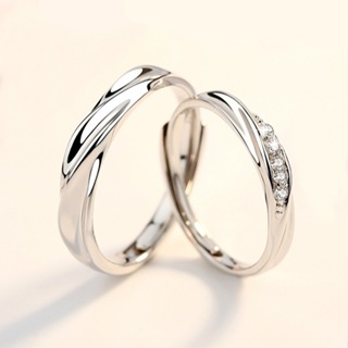 925 純銀莫比烏斯環情侶戒指鑲嵌鋯石可調節尺寸情侶戒指愛情信物禮物