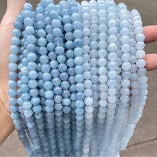 串珠 條珠海藍寶鈺髓散珠 淺藍色石頭圓珠子 手串 串珠材料 diy手鍊項鍊手作材料飾品配件 半成品（6mm-10mm）