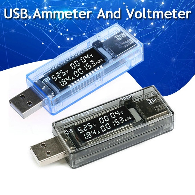 【新】USB測試儀電壓表4V-30V 0-3A充電器容量指示器時間顯示移動電池電量檢測器 測量 檢測 茶色 藍色