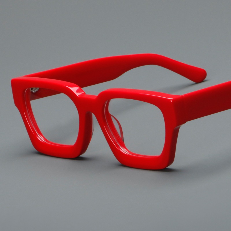時尚大號方形光學眼鏡框男士女士復古高品質厚板眼鏡框復古時尚紅色玳瑁紋理眼鏡 1439