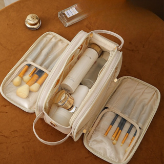 大開口3層化妝包便攜大容量化妝包旅行奢華pu皮防水洗漱包
