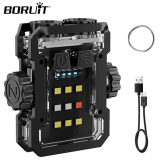Boruit LED 鑰匙扣 EDC 手電筒可旋轉 Type-C 可充電手電筒磁鐵 UV 工作燈緩解壓力野營燈