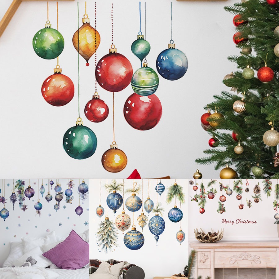 1套2張 耶誕節裝飾牆貼，耶誕夢幻彩燈兒童房裝飾貼紙，自粘防水透明牆貼