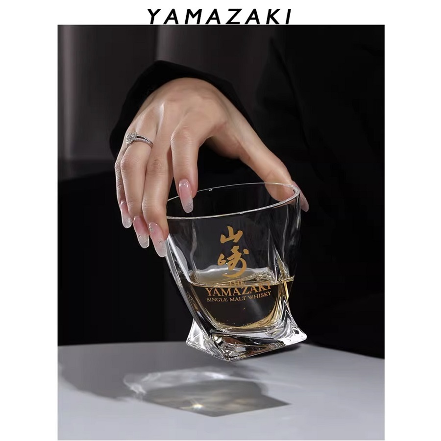 YAMAZAKI 山崎 扭腳四方杯 威士忌杯酒杯 水晶玻璃中古杯子 日式