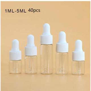 40 件 1ml 2ml 3ml 5ml 空透明玻璃瓶迷你玻璃滴管瓶精油樣品瓶 DIY 液體儲存可再填充瓶