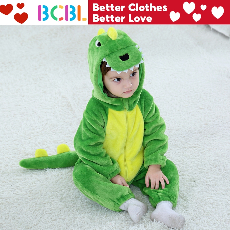 Bcbl 嬰兒恐龍連身衣動物法蘭絨連帽連體衣拉鍊恐龍嬰兒連身衣