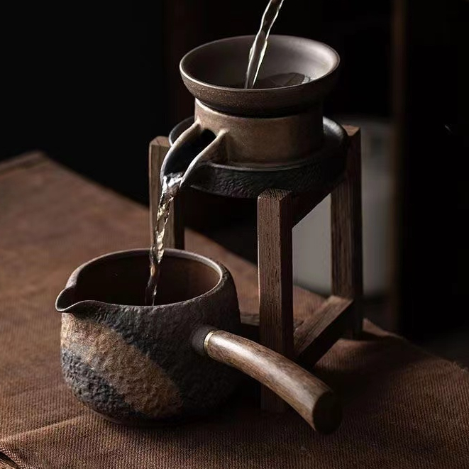 茶漏復古粗陶創意泡茶神器 濾茶器 時來運轉茶葉過濾網 陶瓷茶隔隔茶濾茶具鎏金