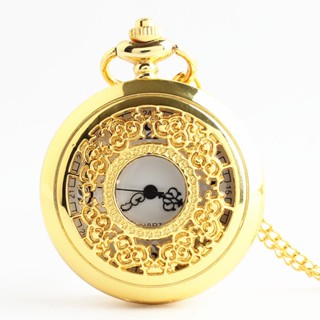 鏤空復古石英掛錶時尚項鍊飾品金色懷錶翻蓋懷錶