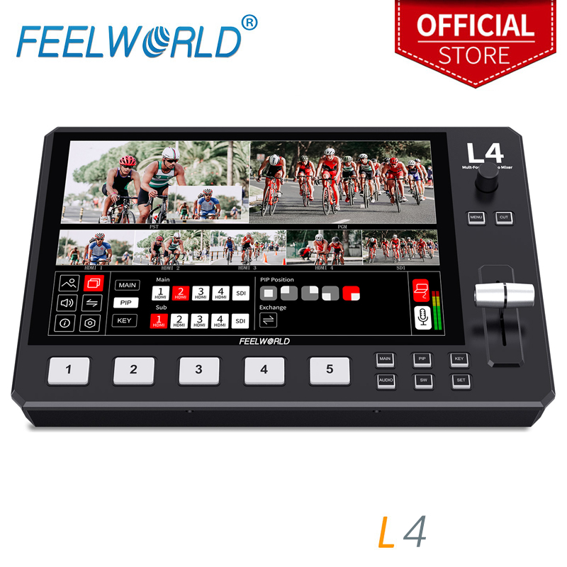 Feelworld L4 多攝像頭視頻混合開關 10.1 英寸觸摸屏 USB3.0 快速流媒體