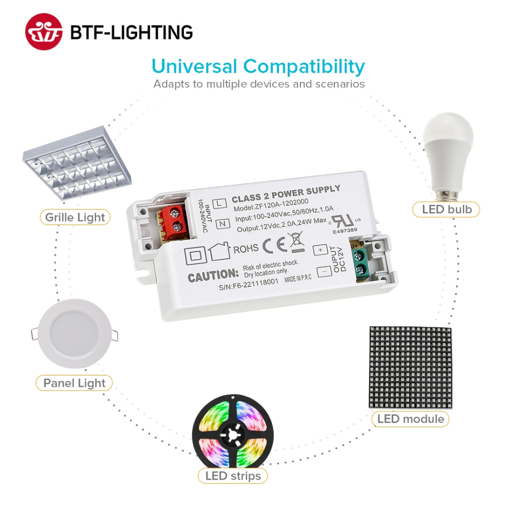 Btf-lighting 12V/24V LED 驅動變壓器電源 AC 100V 240V 至 DC 12V 24V 用