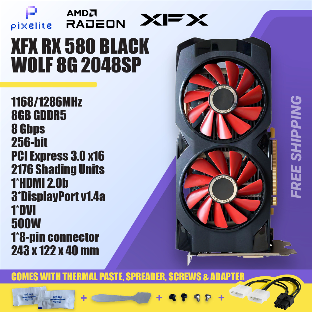 二手 XFX RX 580 RX580 2048sp 8G 8GB D5 DUAL FAN AMD 顯卡顯卡 GPU