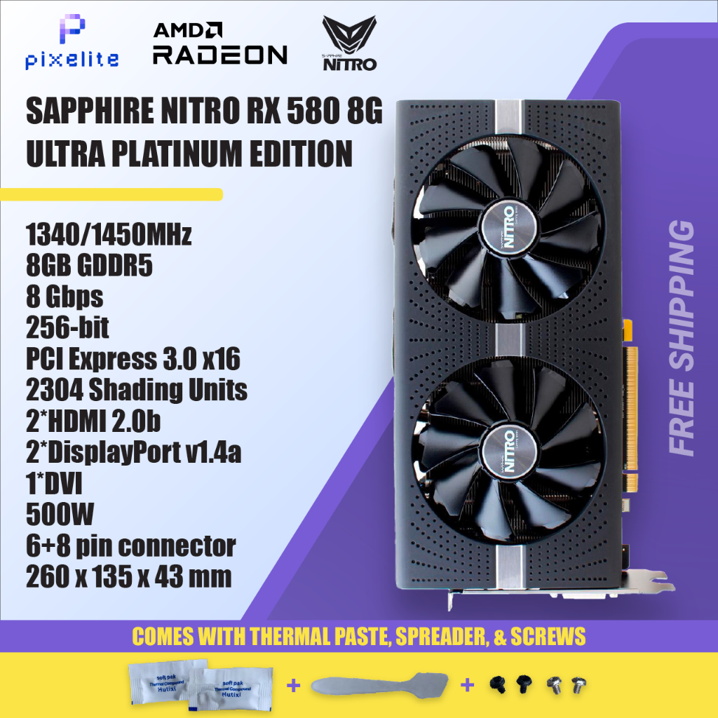 二手藍寶石 RX 580 2304sp 超鉑金 Nitro 8G 8GB D5 有 led DUAL FAN AMD 顯