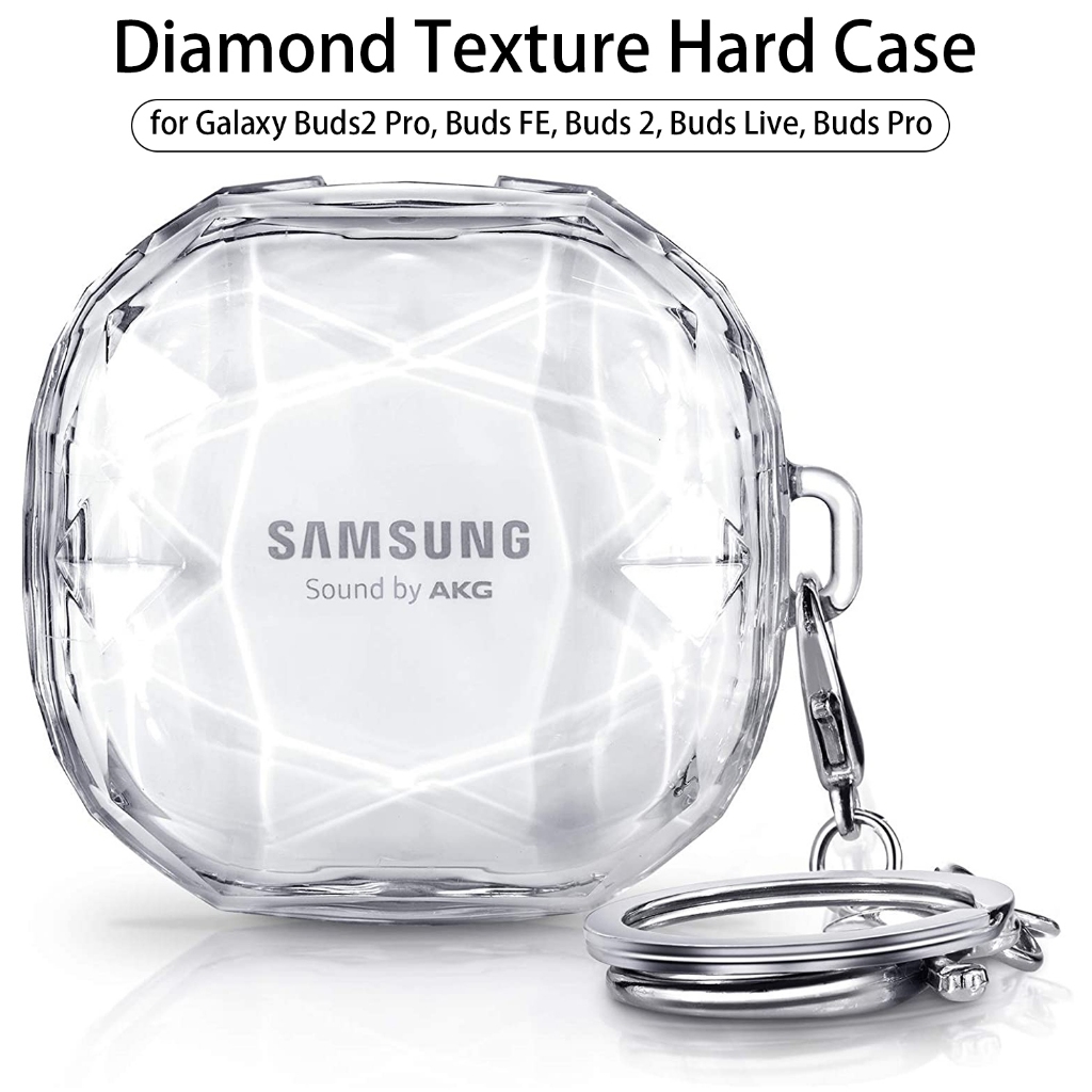 SAMSUNG 三星 Galaxy Buds2 Pro Buds FE 鑽石透明保護套帶鑰匙扣帶鑰匙扣 Buds Liv