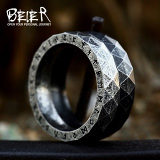 日韓簡約時尚維京字母鈦鋼戒指 男士不鏽鋼復古菱形個性指環