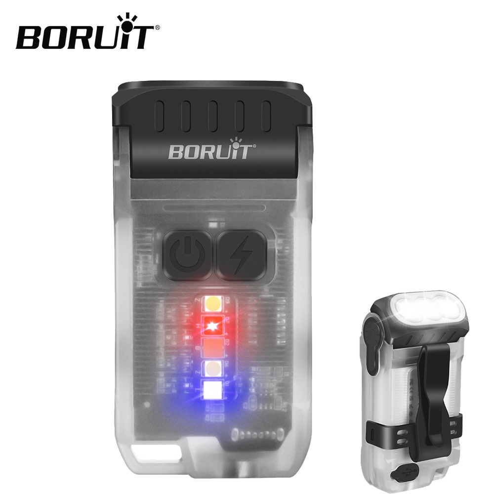 Boruit V15 LED 鑰匙扣 EDC 熒光手電筒夾工作燈 Type-C 可充電手電筒帶磁鐵野營口袋燈籠