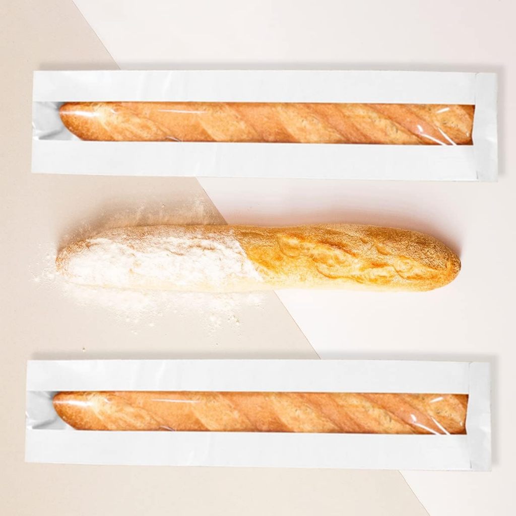 10 件白色法式麵包袋烘焙袋帶窗牛皮紙麵包包裝麵包收納袋大長棍麵包袋自製麵包
