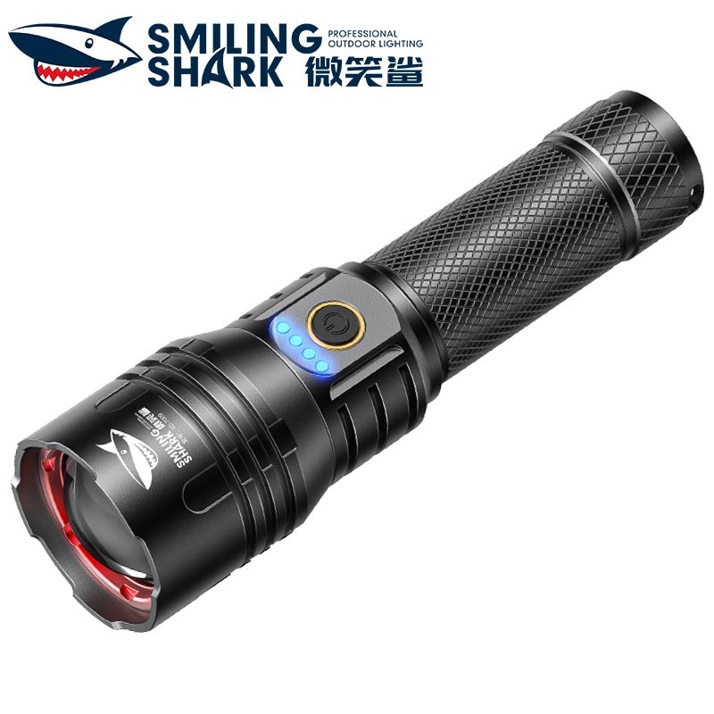 微笑鯊正品 SD7009 大功率爆亮手電筒 10000lm M80強光手電筒 3檔 可調焦 千米遠射 長續航 戶外露營