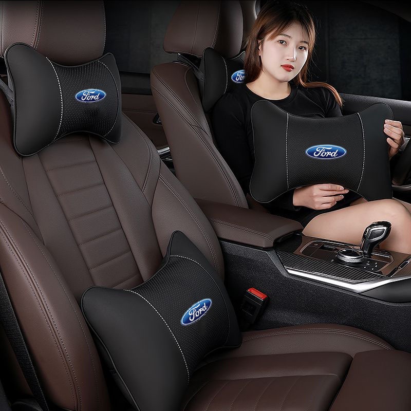 汽車座椅頭枕皮革柔軟記憶泡沫頸枕頭頸枕支撐舒適座椅靠墊汽車配件適用於福特 Ranger Raptor T6 T7 WL