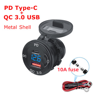 Pd Type-C QC 3.0 USB 12V 24V 快速車載充電器插座,帶開關電壓表電源插座快速充電,適用於汽車摩