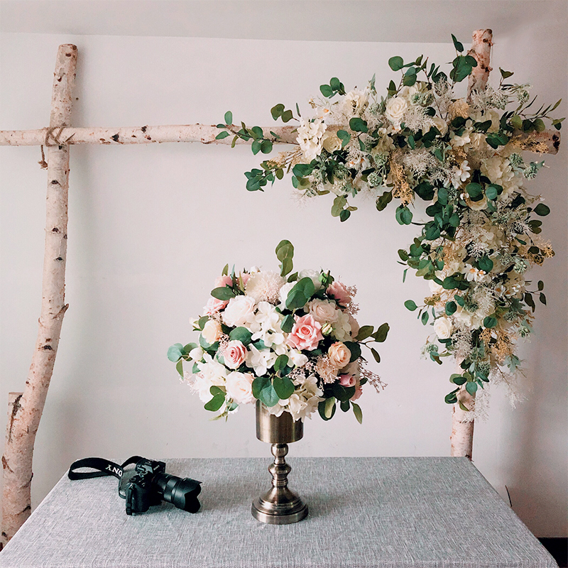 訂製森系實木拱門花藝套裝婚慶道具拍照背景婚禮佈置絹花假花花藝