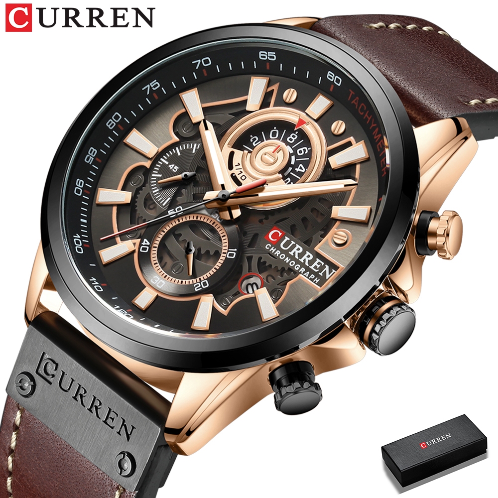 CURREN 男士手錶頂級品牌皮革錶帶時尚運動石英防水 8380