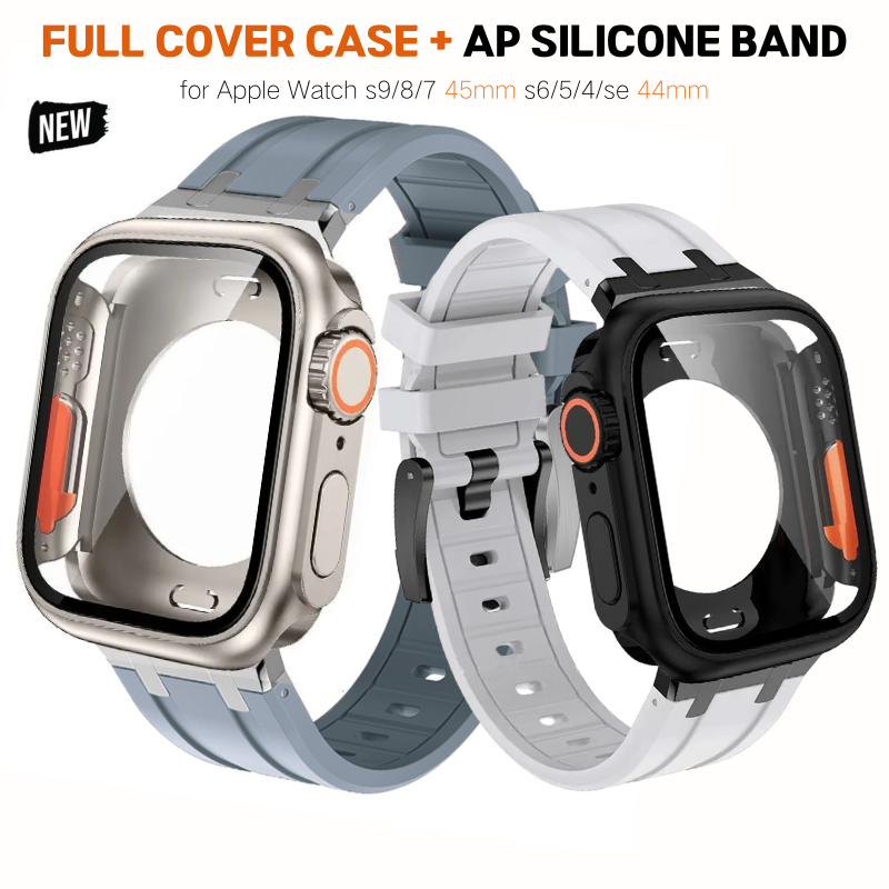 全包錶殼膜一件式 矽膠錶帶 適用蘋果手錶 Apple Watch Ultra 2 49mm 9代 s8 7 se 44