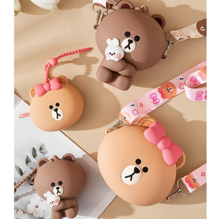 哆樂多 現貨 LINE FRIENDS 布朗熊矽膠卡通零錢包 布朗熊 丘可 熊大 兒童斜背包 斜背包 收納包 出行包包