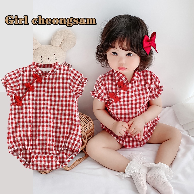中國新年新生嬰兒衣服女孩緊身衣褲中國旗袍
