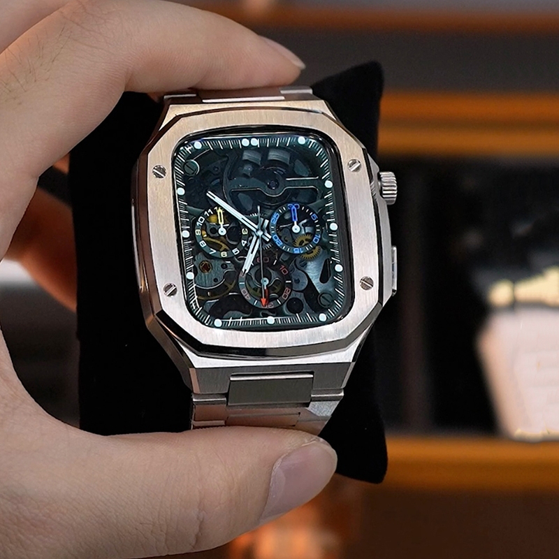 男款AP金屬改裝套件 適用Apple Watch錶帶 9 8 7 6 5 4 SE代不鏽鋼錶帶 44mm 45mm保護殼