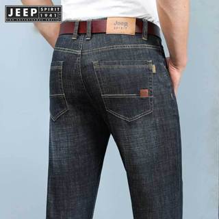 Jeep SPIRIT 1941 ESTD 男士牛仔褲休閒直筒彈力時尚經典黑色工作牛仔長褲