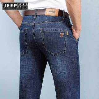 Jeep SPIRIT 1941 ESTD 男士牛仔褲休閒直筒彈力時尚經典黑色工作牛仔長褲