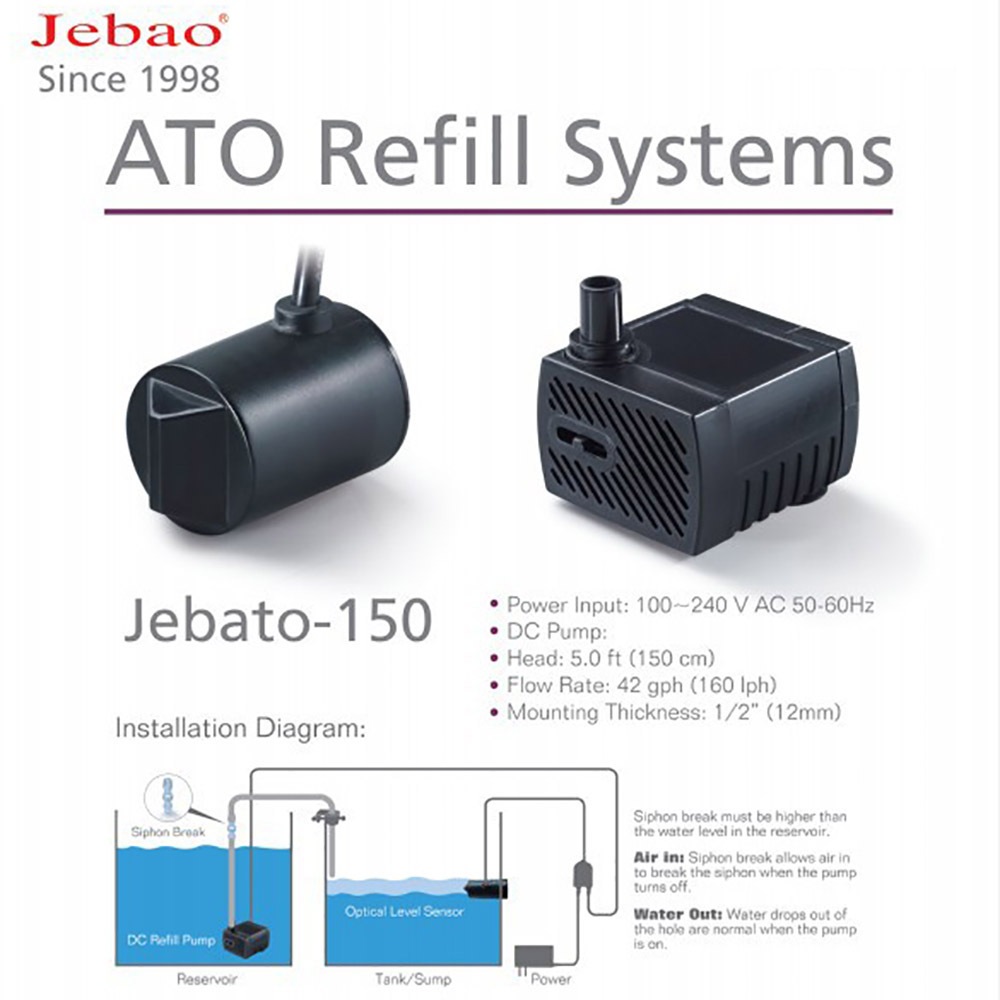 Smart Jebao 水族館自動注水器 Jebato-150 ATO 補充系統適用於魚缸鹹水淡水水族館 Marin 水