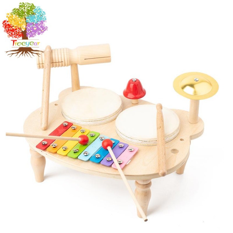 【樹年】兒童木製多功能打擊樂器敲琴打鼓敲鑼寶寶手拍鼓音樂益智玩具