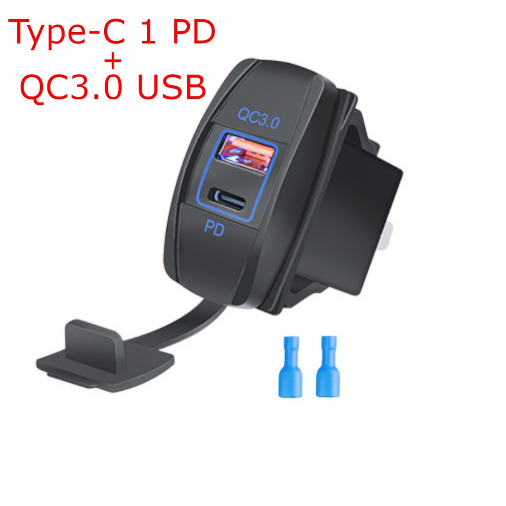 帶孔徑車載充電器 Type-C 1 PD QC3.0 USB 插座電源插座適配器防水快速充電發貨