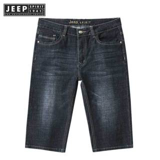 Jeep SPIRIT 1941 ESTD 男士牛仔短褲,深藍色彈力牛仔麵料,男士時尚設計