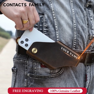 CONTACTS FAMILY100% 磨砂皮男士手機腰包包磁性鈕扣手機皮帶夾皮套適用於 iPhone 5.4-6.7