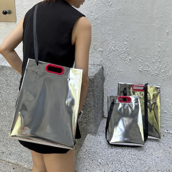 客製化 手提袋 包裝袋 鐳射時尚pvc單肩背禮品袋服裝袋 購物袋加厚防水 包裝袋銀色袋訂製